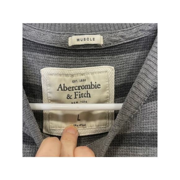 Abercrombie & Fitch Men's Crew Neck Long Sleeve Shirt Muscle Grey Striped Med - Picture 6 of 7